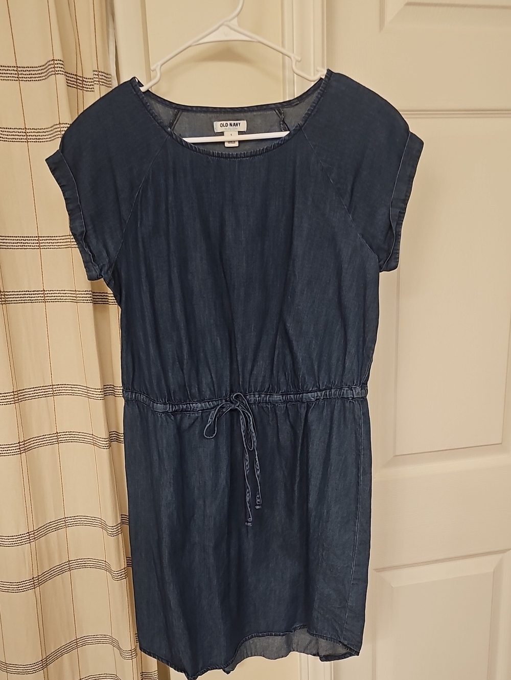 Old Navy Dark Blue Chambray Drawstring Mini Dress